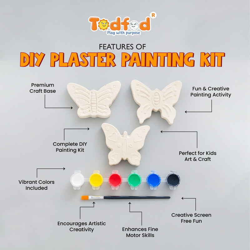 Todfod DIY Butterfly Painting Kit for Kids with 3 White Butterfly Shapes, 6 Paint Colours and Paint Brush