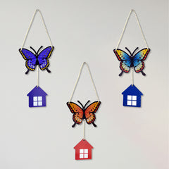 TodFod 3-Piece Butterfly and House Wall Hanging Decor Set | 14 Inch Colorful MDF Wood Wall Art