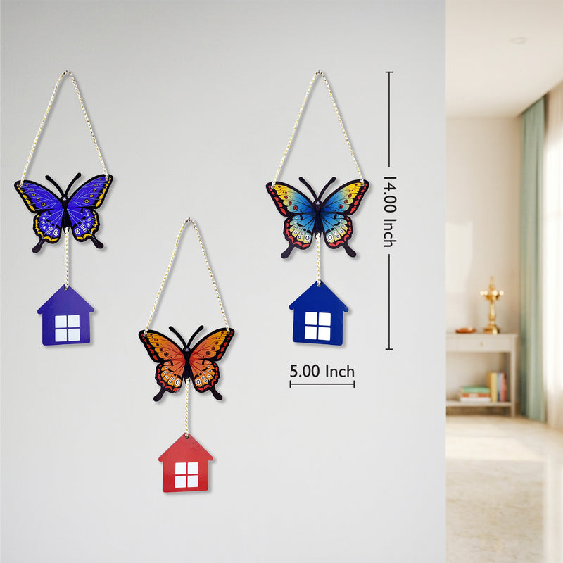 TodFod 3-Piece Butterfly and House Wall Hanging Decor Set | 14 Inch Colorful MDF Wood Wall Art