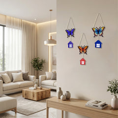 TodFod 3-Piece Butterfly and House Wall Hanging Decor Set | 14 Inch Colorful MDF Wood Wall Art