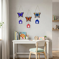 TodFod 3-Piece Butterfly and House Wall Hanging Decor Set | 14 Inch Colorful MDF Wood Wall Art