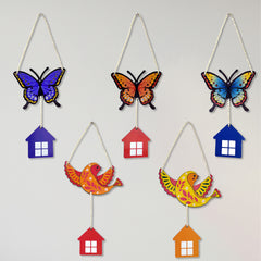 TodFod Butterfly and Bird Wall Hanging Decor Set | 14 Inch Colorful MDF Wood Hanging Art with Miniature Houses