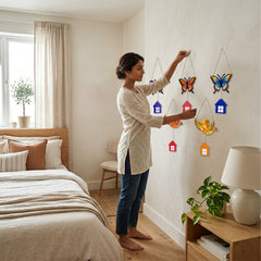 TodFod Butterfly and Bird Wall Hanging Decor Set | 14 Inch Colorful MDF Wood Hanging Art with Miniature Houses