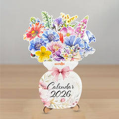 Smaran Flower Pot Calendar 2026 | Decorative Floral Vase Shaped Desk Calendar for Home & Office | 20x27 cm Monthly Desktop Planner with 3D Flowers | Nature Theme Gift Calendar