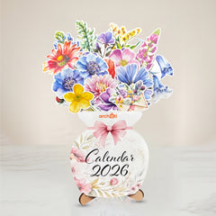 Smaran Flower Pot Calendar 2026 | Decorative Floral Vase Shaped Desk Calendar for Home & Office | 20x27 cm Monthly Desktop Planner with 3D Flowers | Nature Theme Gift Calendar