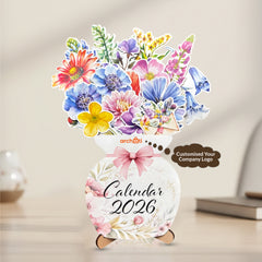 Smaran Flower Pot Calendar 2026 | Decorative Floral Vase Shaped Desk Calendar for Home & Office | 20x27 cm Monthly Desktop Planner with 3D Flowers | Nature Theme Gift Calendar