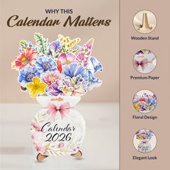 Smaran Flower Pot Calendar 2026 | Decorative Floral Vase Shaped Desk Calendar for Home & Office | 20x27 cm Monthly Desktop Planner with 3D Flowers | Nature Theme Gift Calendar