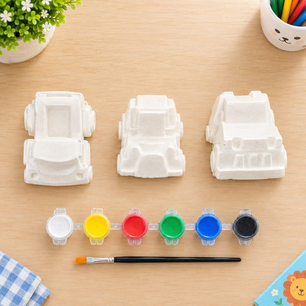 Todfod DIY Car Painting Kit for Kids with 3 White Car Shapes, 6 Paint Colours and Paint Brush