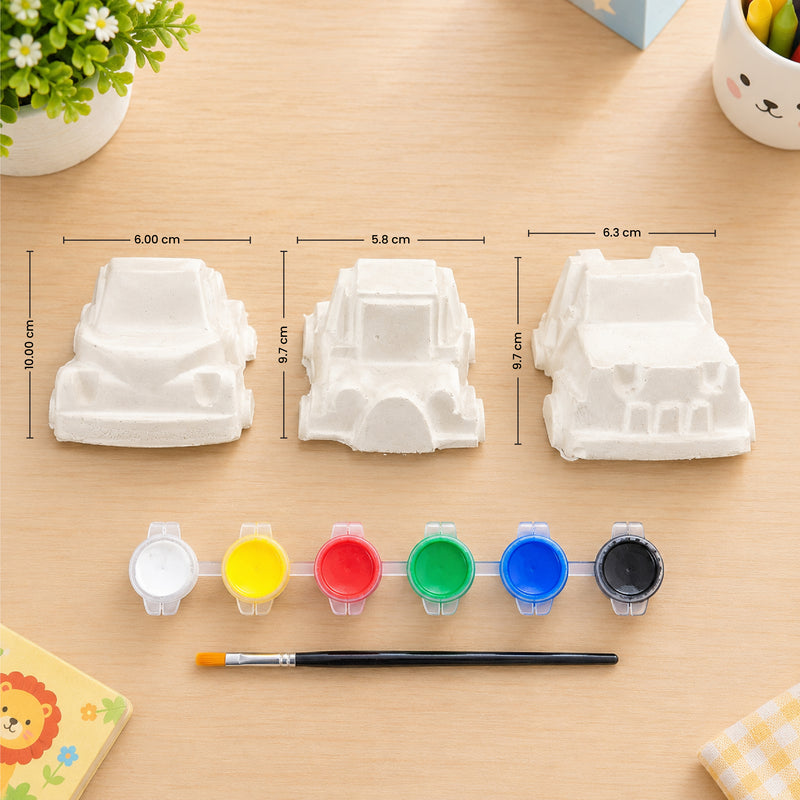 Todfod DIY Car Painting Kit for Kids with 3 White Car Shapes, 6 Paint Colours and Paint Brush