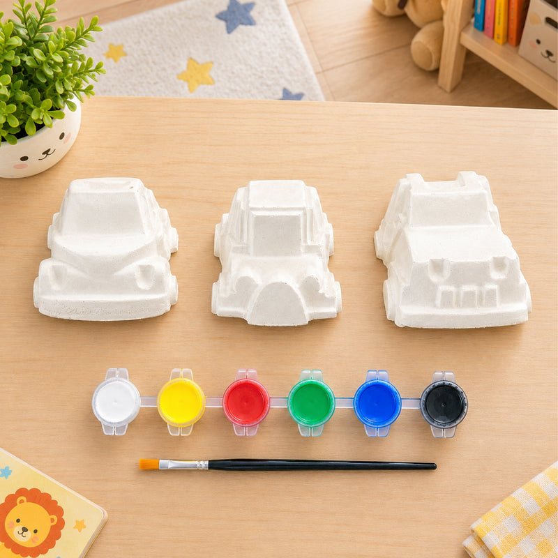 Todfod DIY Car Painting Kit for Kids with 3 White Car Shapes, 6 Paint Colours and Paint Brush