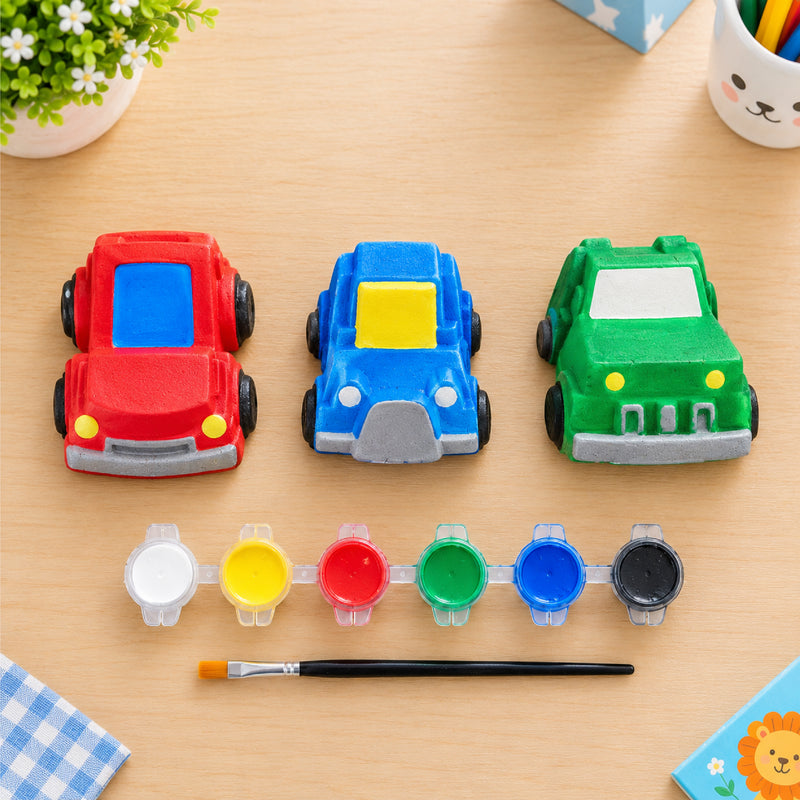 Todfod DIY Car Painting Kit for Kids with 3 White Car Shapes, 6 Paint Colours and Paint Brush