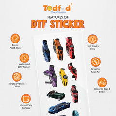 TodFod Car DTF Heat Transfer Stickers for Clothes, T-Shirts & Fabric | Multicolor Vehicle Design Transfer Sheet 11 x 4 Inch for DIY Craft