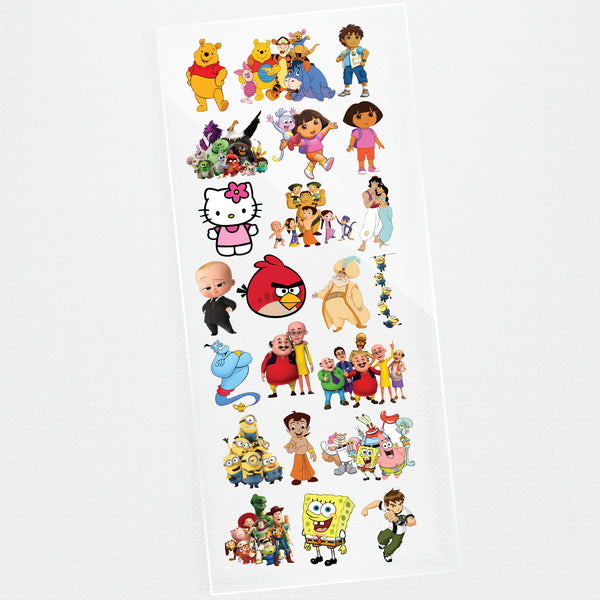 Todfod Cartoon Characters DTF Transfer Sticker Sheet | 4x11 Inch Premium Heat Transfer Vinyl for T-Shirts, Hoodies, Bags & DIY Fabric Printing