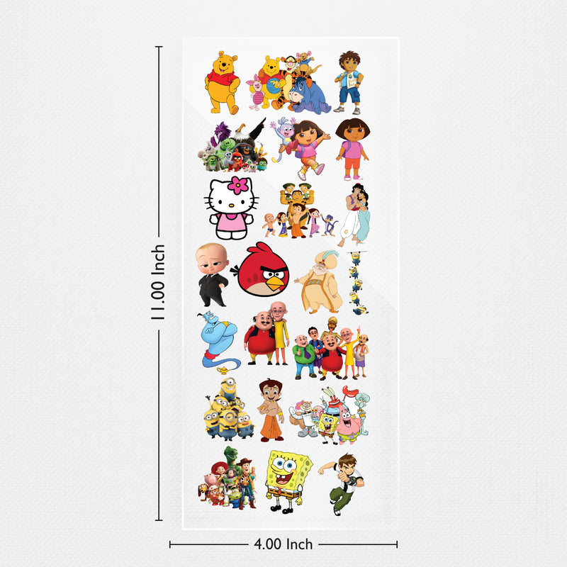 Todfod Cartoon Characters DTF Transfer Sticker Sheet | 4x11 Inch Premium Heat Transfer Vinyl for T-Shirts, Hoodies, Bags & DIY Fabric Printing