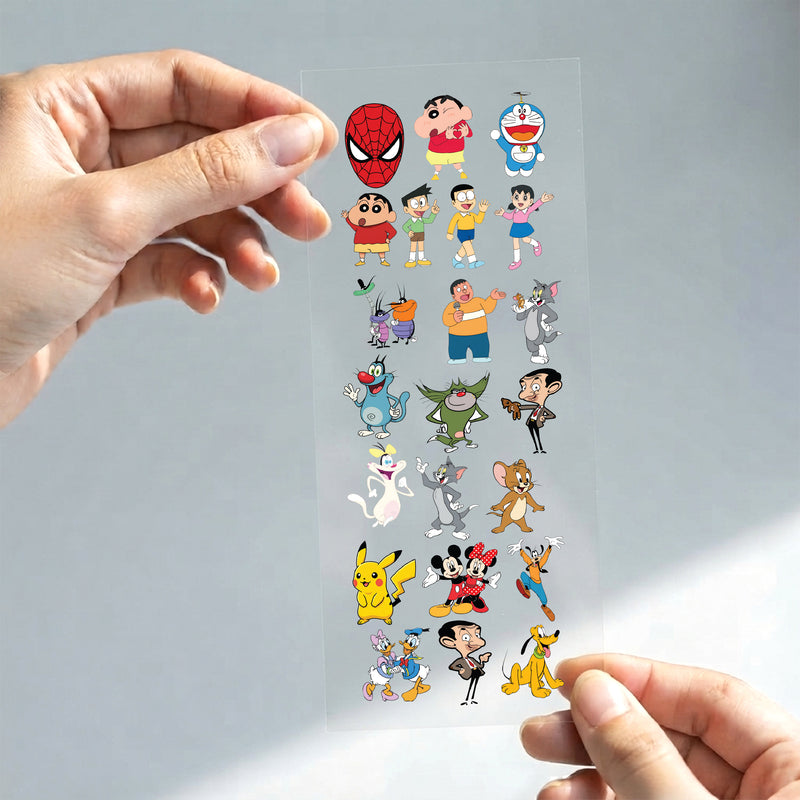 TodFod Cartoon Mix DTF Transfer Sticker Sheet | 4x11 Inch Premium Heat Transfer Film for T-Shirts, Hoodies, Bags & DIY Fabric Printing