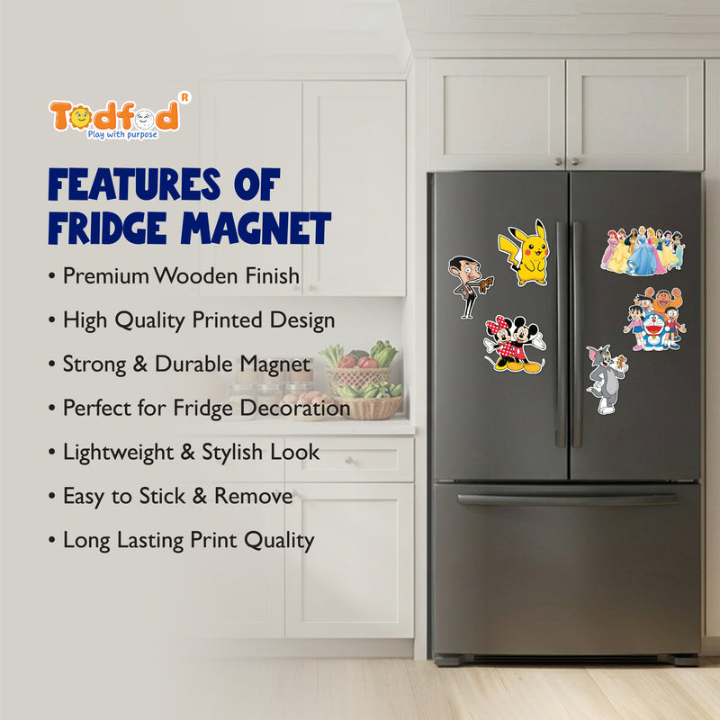 Todfod Cartoon Character Fridge Magnet Set | 3 Inch Colorful MDF Wood Fun Anime & Disney Magnets for Kids & Home Decor - Todfod
