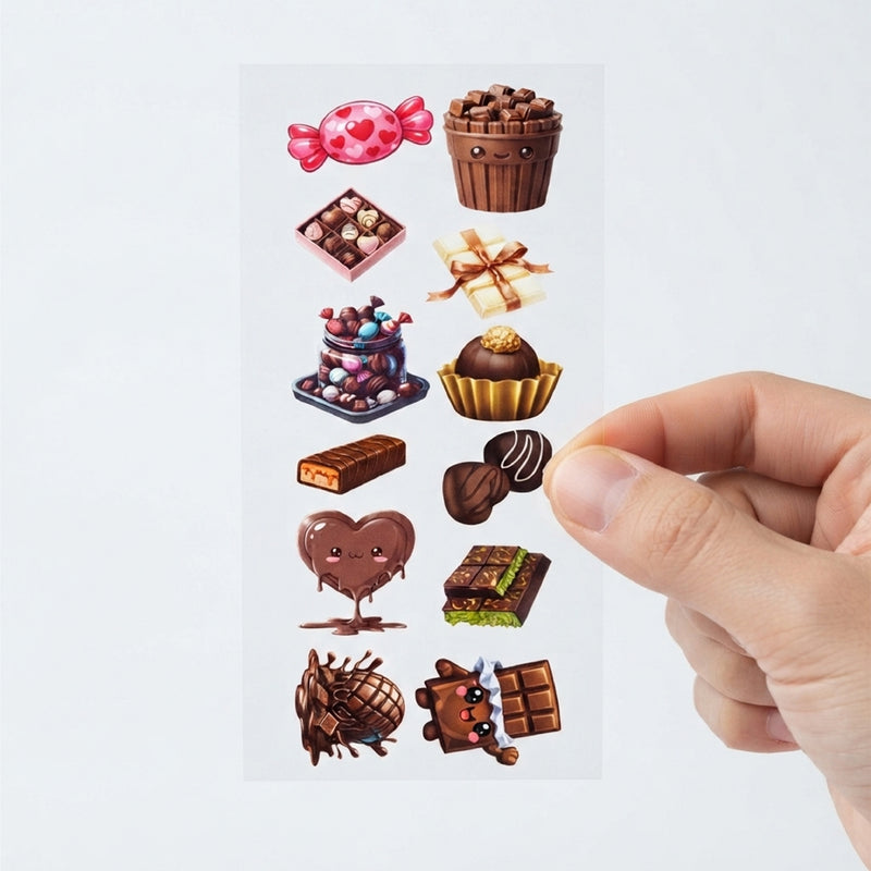 TodFod Chocolate DTF Heat Transfer Stickers for T-Shirts, Clothes & Fabric | Cute Chocolate & Sweet Treats Transfer Sheet 11 x 4 Inch for DIY Craft