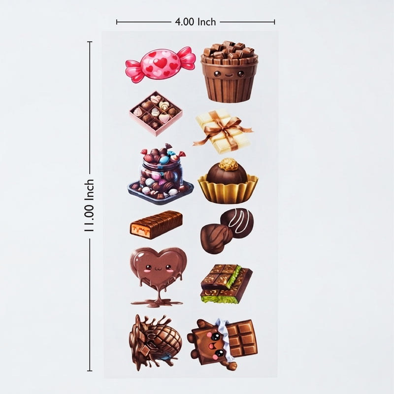 TodFod Chocolate DTF Heat Transfer Stickers for T-Shirts, Clothes & Fabric | Cute Chocolate & Sweet Treats Transfer Sheet 11 x 4 Inch for DIY Craft