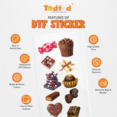 TodFod Chocolate DTF Heat Transfer Stickers for T-Shirts, Clothes & Fabric | Cute Chocolate & Sweet Treats Transfer Sheet 11 x 4 Inch for DIY Craft