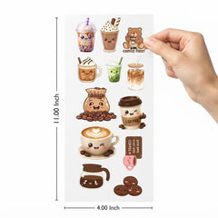 TodFod Coffee DTF Heat Transfer Stickers for T-Shirts, Clothes & Fabric | Cute Coffee & Beverage Transfer Sheet 11 x 4 Inch for DIY Craft