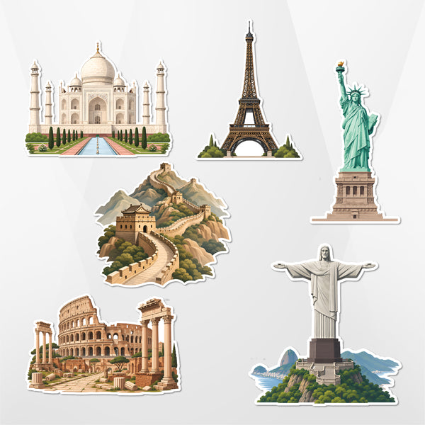 TodFod Country Tourist Fridge Magnet Set of 6 | 3 Inch World Landmarks Cartoon MDF Wood Magnets for Travel Lovers & Home Decor