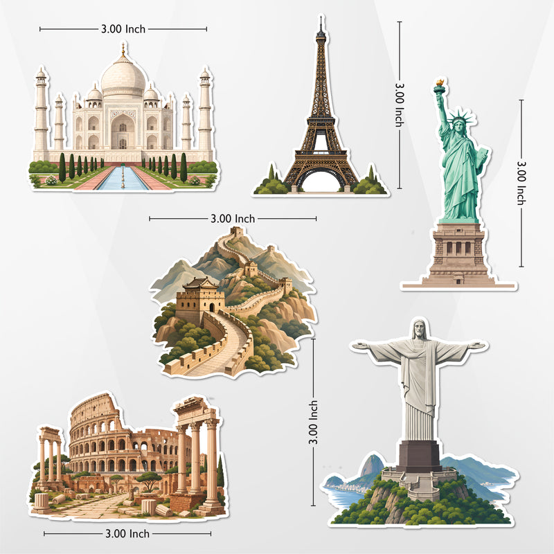 TodFod Country Tourist Fridge Magnet Set of 6 | 3 Inch World Landmarks Cartoon MDF Wood Magnets for Travel Lovers & Home Decor