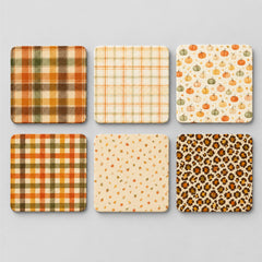 Todfod Cozy Fall Wooden Coasters Set of 6 – Autumn Printed Square Tea & Coffee Mug Coasters for Home & Office