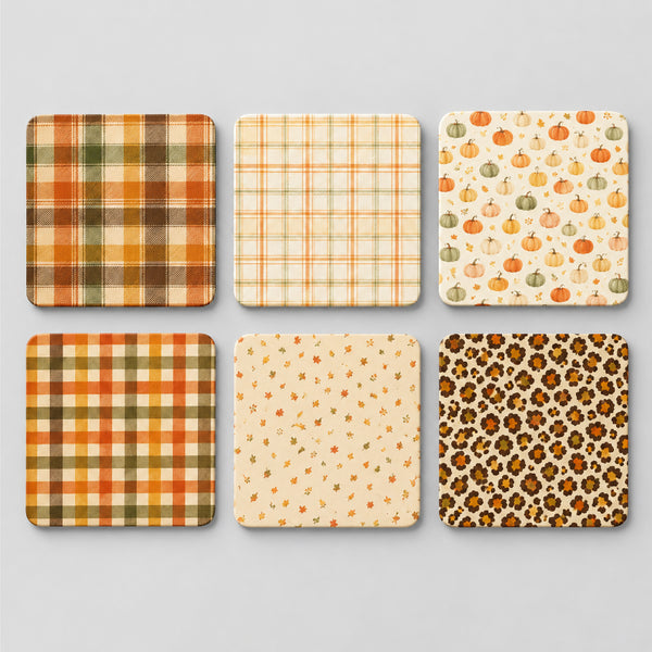 Todfod Cozy Fall Wooden Coasters Set of 6 – Autumn Printed Square Tea & Coffee Mug Coasters for Home & Office