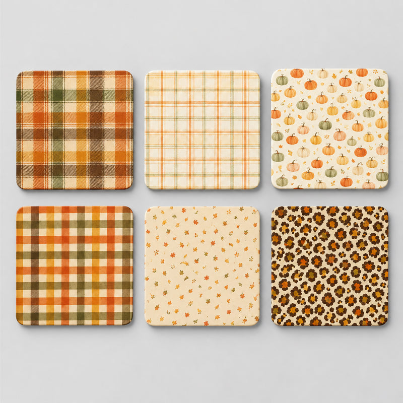 Todfod Cozy Fall Wooden Coasters Set of 6 – Autumn Printed Square Tea & Coffee Mug Coasters for Home & Office