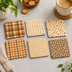 Todfod Cozy Fall Wooden Coasters Set of 6 – Autumn Printed Square Tea & Coffee Mug Coasters for Home & Office