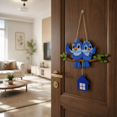 TodFod Cute Birds Wall Hanging Decor | 16 Inch Blue Birds on Branch with Hanging House MDF Wood Art