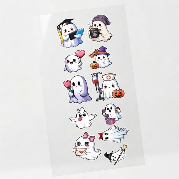TodFod Cute Ghost DTF Heat Transfer Stickers for T-Shirts, Clothes & Fabric | Cartoon Ghost Transfer Sheet 11 x 4 Inch for DIY Craft