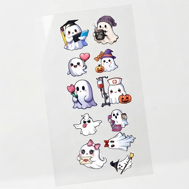 TodFod Cute Ghost DTF Heat Transfer Stickers for T-Shirts, Clothes & Fabric | Cartoon Ghost Transfer Sheet 11 x 4 Inch for DIY Craft