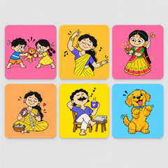 Todfod Cute Cartoon Wooden Coasters Set of 6 – Colourful Square Tea & Coffee Mug Coasters for Home, Office & Gifting