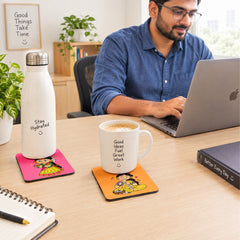 Todfod Cute Cartoon Wooden Coasters Set of 6 – Colourful Square Tea & Coffee Mug Coasters for Home, Office & Gifting