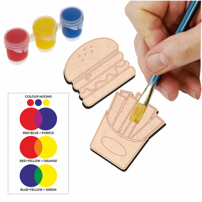 DIY Magnetic Painting Kit for Kids | Wooden MDF Paint Your Own Fridge Magnets | Creative Art & Craft Activity Set with Wooden Shapes, Paints & Brush | Educational Craft Gift for Kids