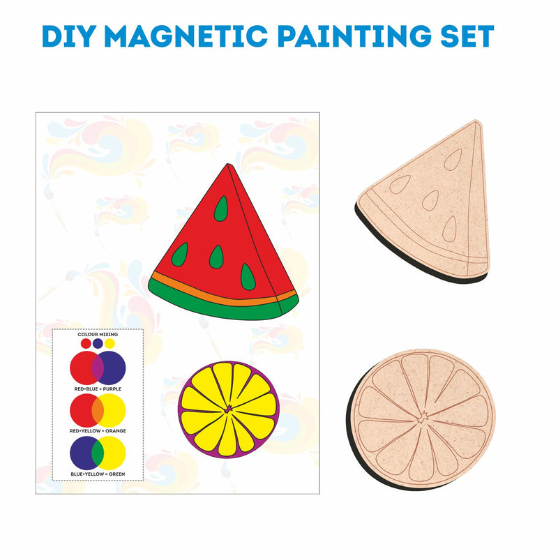 DIY Magnetic Painting Kit for Kids | Wooden MDF Paint Your Own Fridge Magnets | Creative Art & Craft Activity Set with Wooden Shapes, Paints & Brush | Educational Craft Gift for Kids