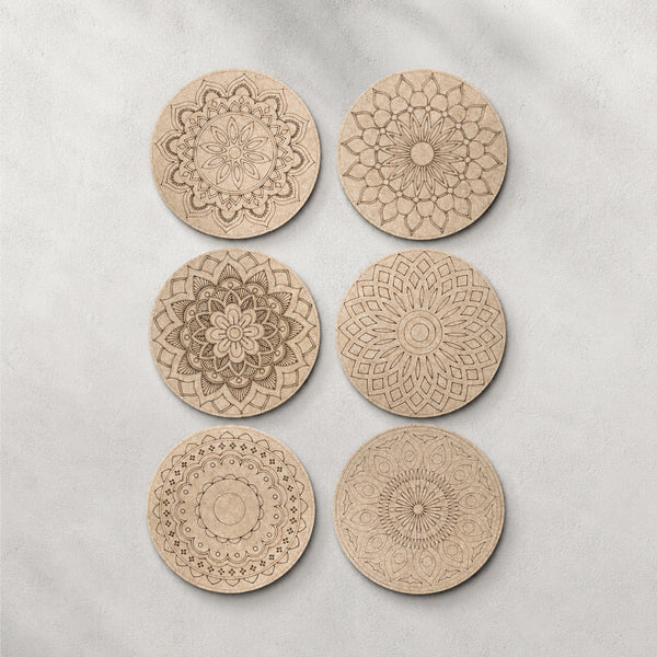Todfod DIY Mandala Coaster Kit | Set of 6 Wooden Round Mandala Art Craft for Painting & Home Decor