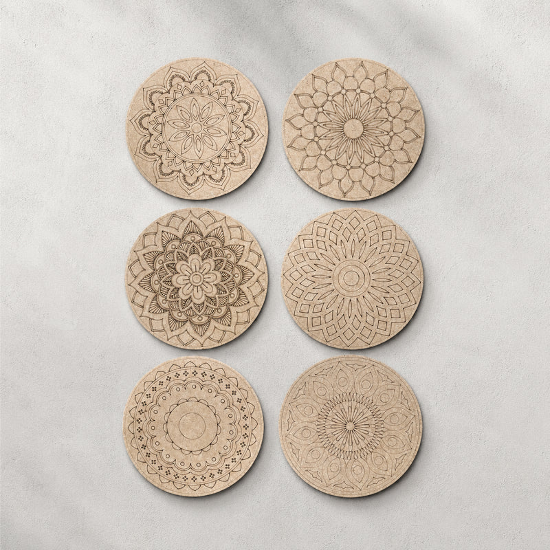 Todfod DIY Mandala Coaster Kit | Set of 6 Wooden Round Mandala Art Craft for Painting & Home Decor