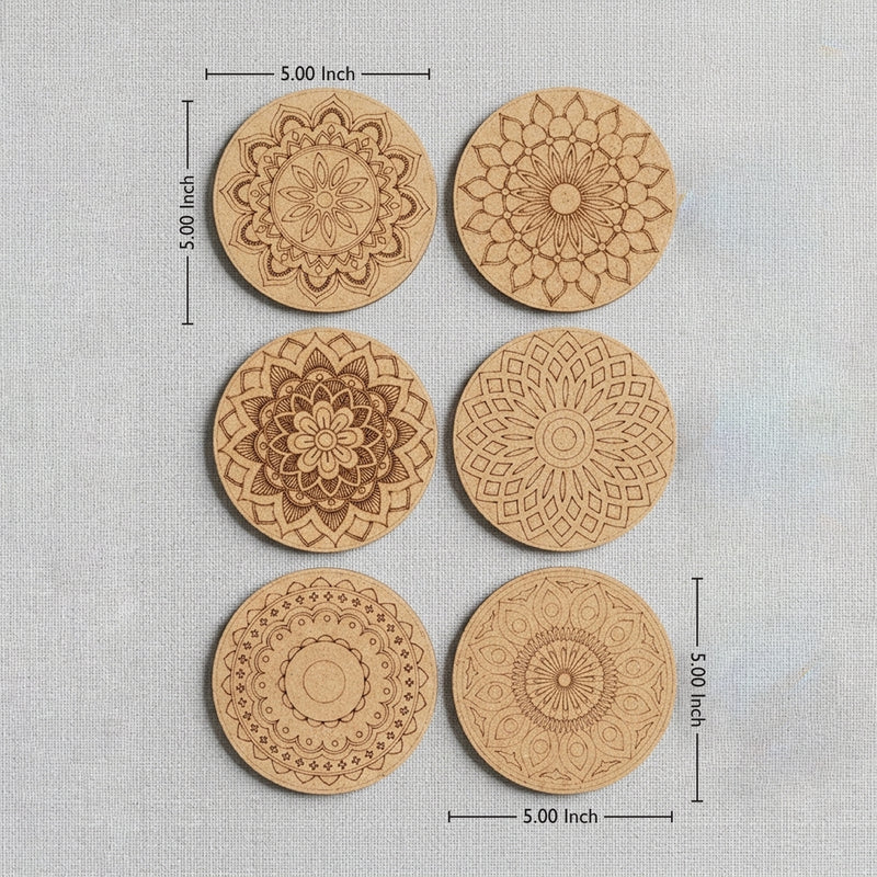 Todfod DIY Mandala Coaster Kit | Set of 6 Wooden Round Mandala Art Craft for Painting & Home Decor