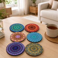 Todfod DIY Mandala Coaster Kit | Set of 6 Wooden Round Mandala Art Craft for Painting & Home Decor