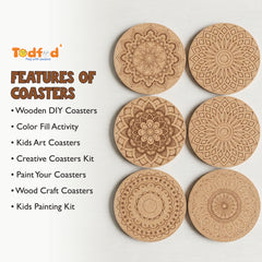 Todfod DIY Mandala Coaster Kit | Set of 6 Wooden Round Mandala Art Craft for Painting & Home Decor