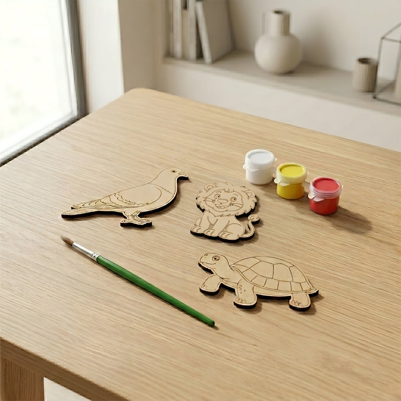 TodFod DIY Painting Animal Fridge Magnet Kit | Wooden Craft Coloring Set with Paints & Brush