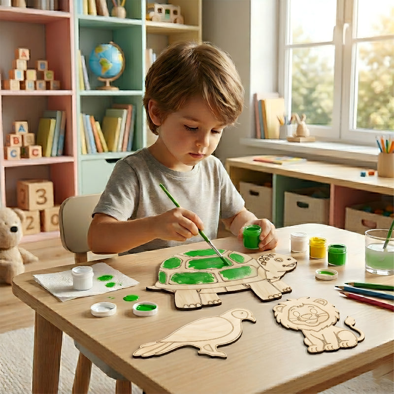 TodFod DIY Painting Animal Fridge Magnet Kit | Wooden Craft Coloring Set with Paints & Brush