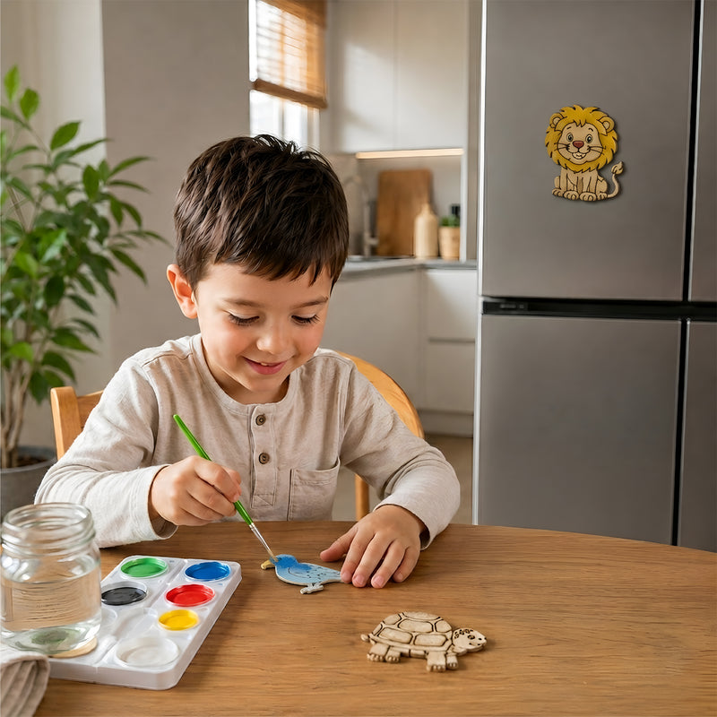 TodFod DIY Painting Animal Fridge Magnet Kit | Wooden Craft Coloring Set with Paints & Brush
