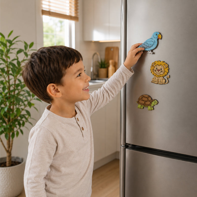 TodFod DIY Painting Animal Fridge Magnet Kit | Wooden Craft Coloring Set with Paints & Brush