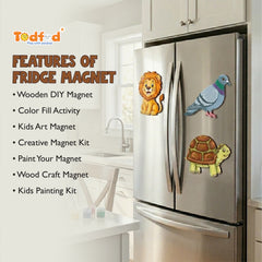 TodFod DIY Painting Animal Fridge Magnet Kit | Wooden Craft Coloring Set with Paints & Brush