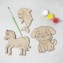 TodFod DIY Painting Animal Fridge Magnet Kit | Wooden Dolphin, Pony & Dog Craft Set with Paints & Brush