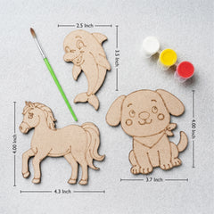 TodFod DIY Painting Animal Fridge Magnet Kit | Wooden Dolphin, Pony & Dog Craft Set with Paints & Brush