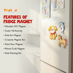 TodFod DIY Painting Animal Fridge Magnet Kit | Wooden Dolphin, Pony & Dog Craft Set with Paints & Brush
